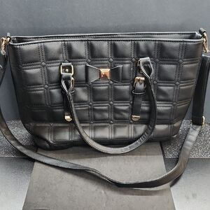 Elegant Black Quilted Handbag With Matching Wristlet Handbag